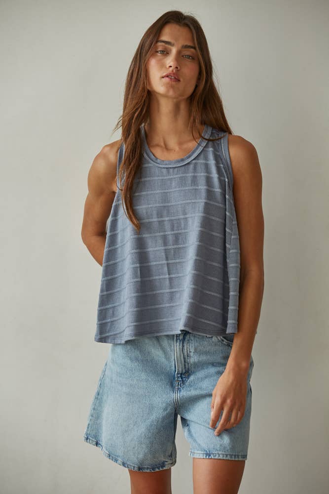 Denim Knit Striped Tank