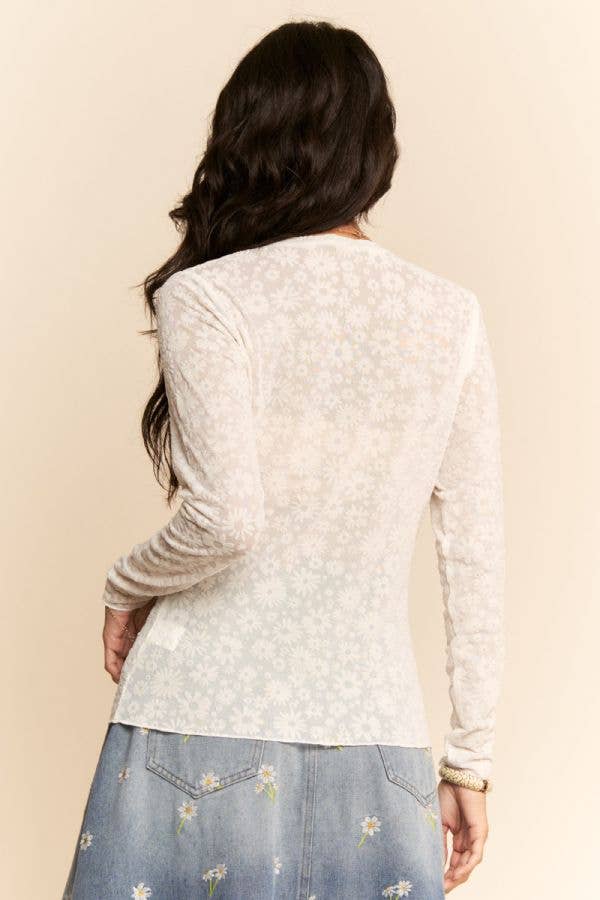 Plus Lavender Long Sleeve Floral Mesh Top