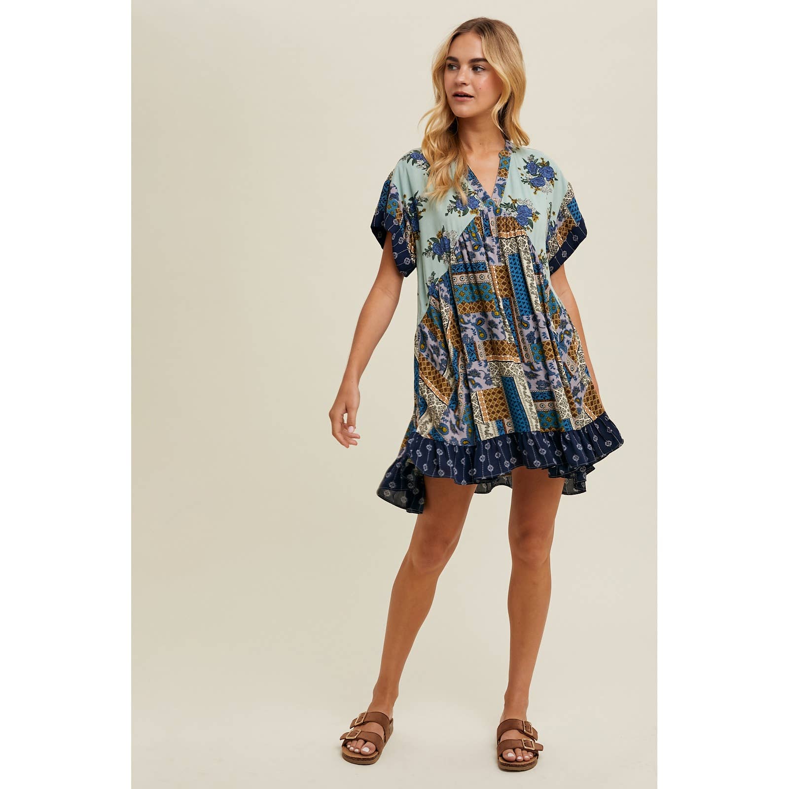 Mint Multi-Print Mini Dress