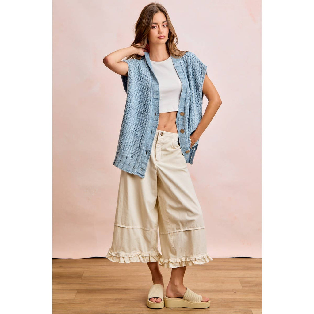 Washed Denim Knit Cardigan