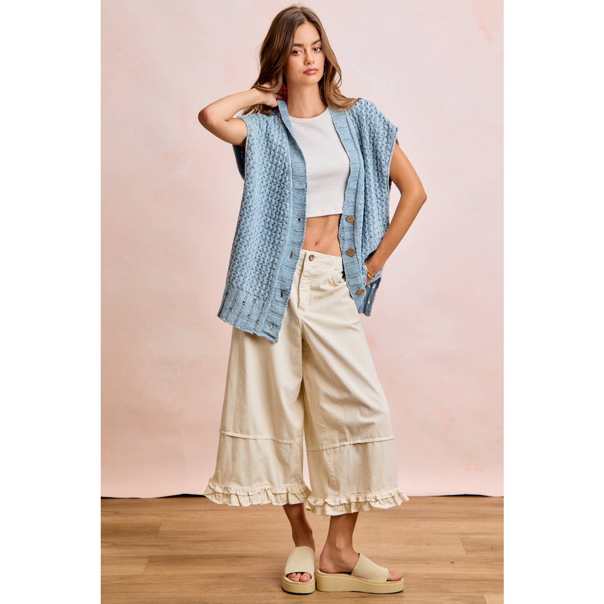 Washed Denim Knit Cardigan
