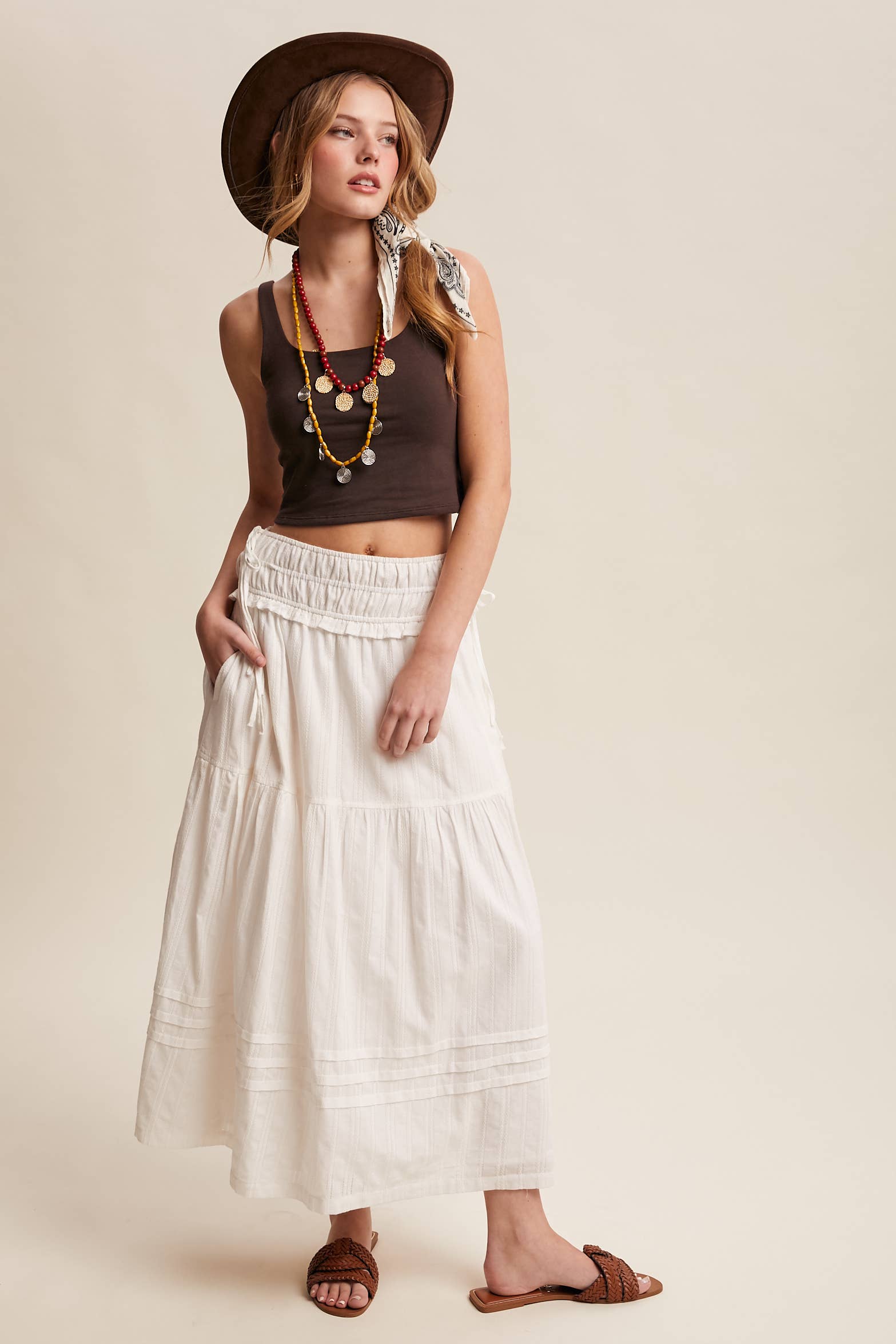 Off White Cotton Maxi Skirt