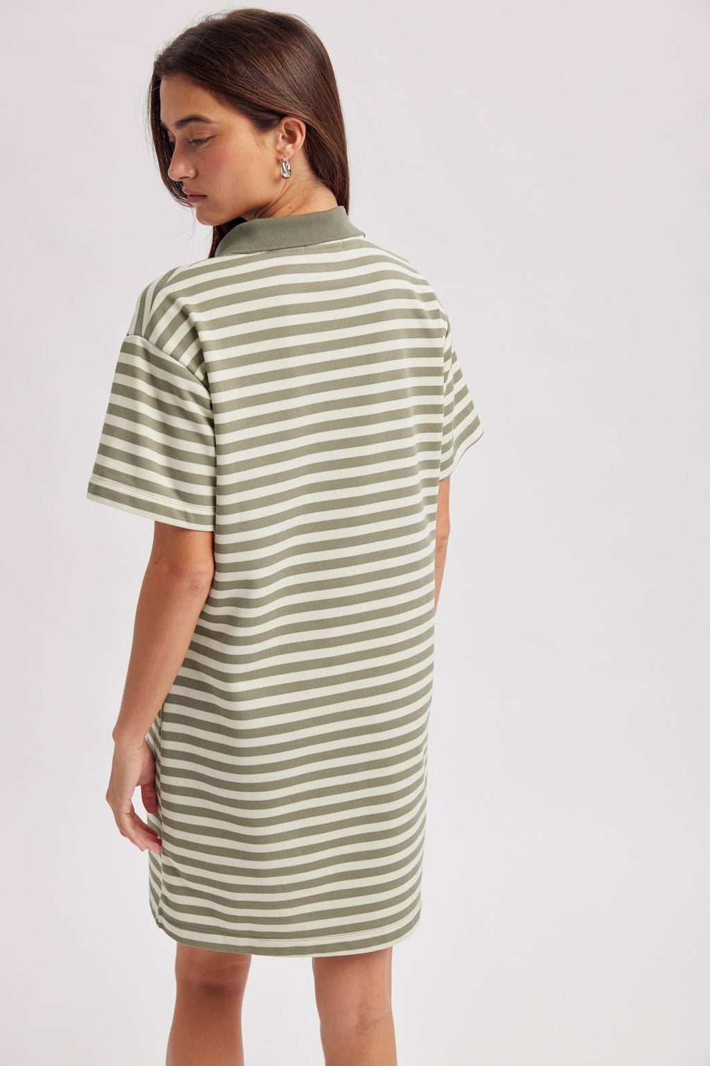 Olive & Cream Striped T-Shirt Mini Dress