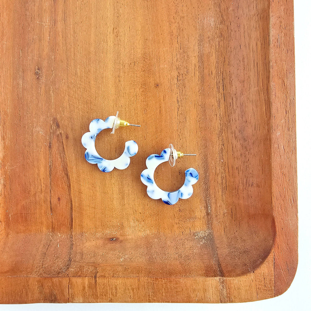 Greek Goddess Blue Flora Mini Hoops