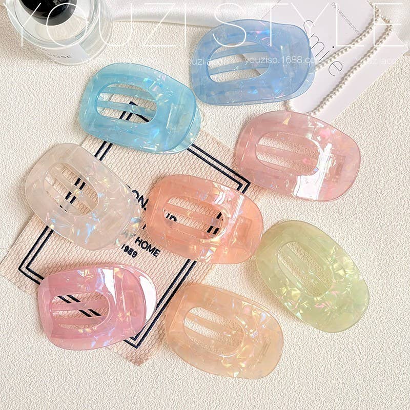 Blue Jumbo Lay Flat Oval Hair Claw Clips