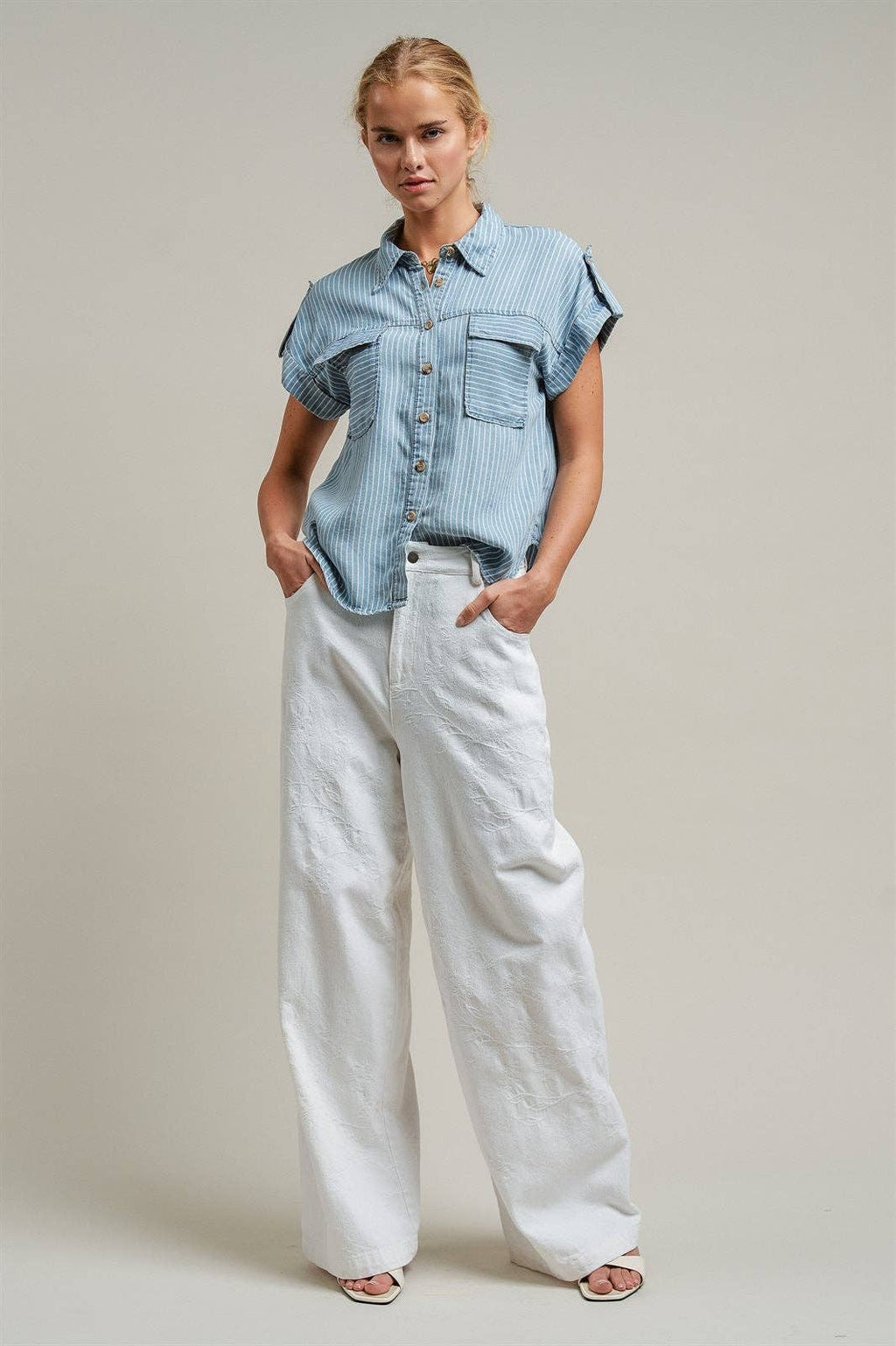 Striped Chambray Short Sleeve Shirt