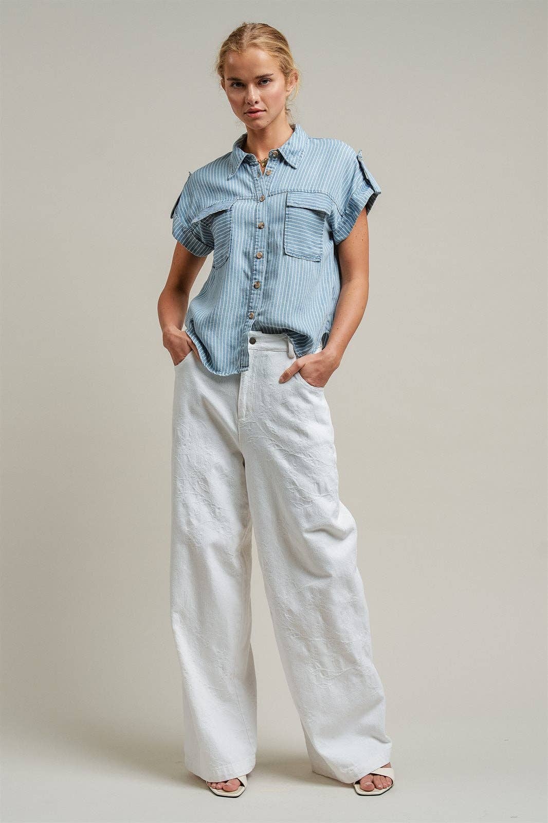 Striped Chambray Short Sleeve Shirt
