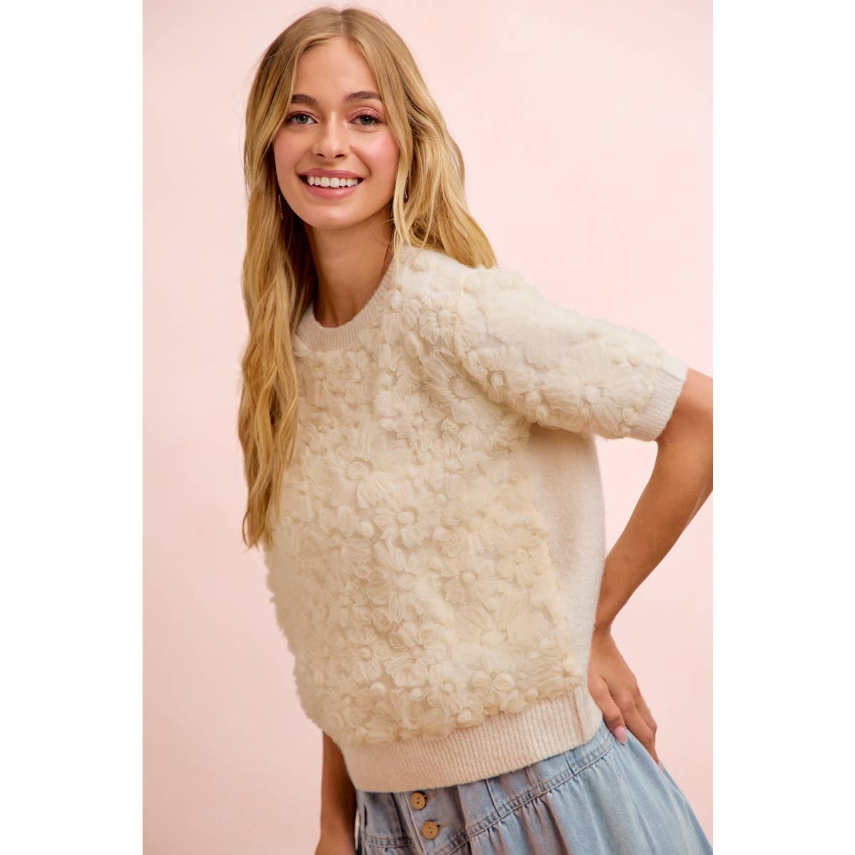 Ivory 3D Flower Lace Top