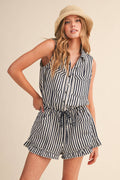 Navy & White Striped Romper