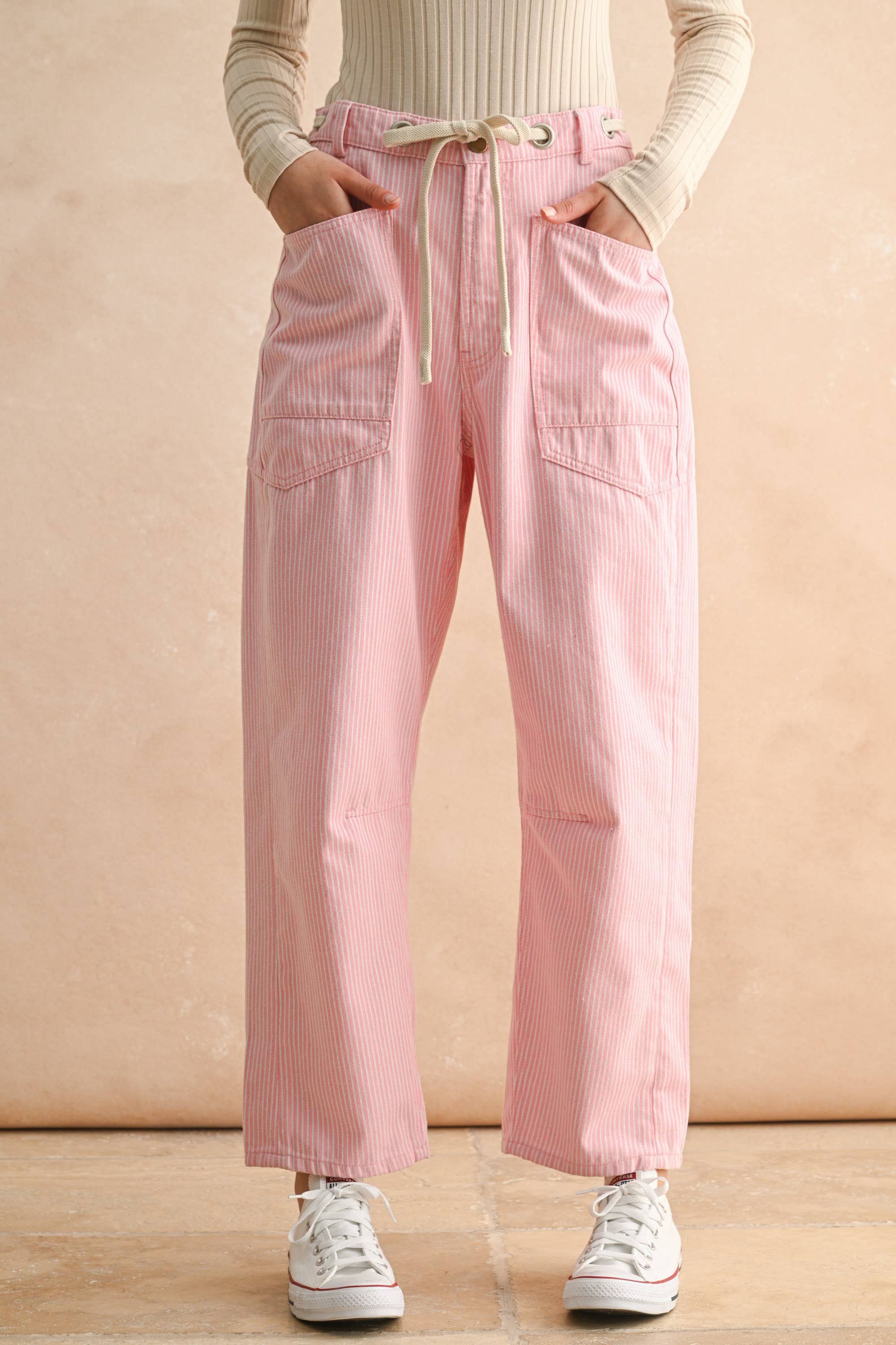 Pink Striped Barrel Pant
