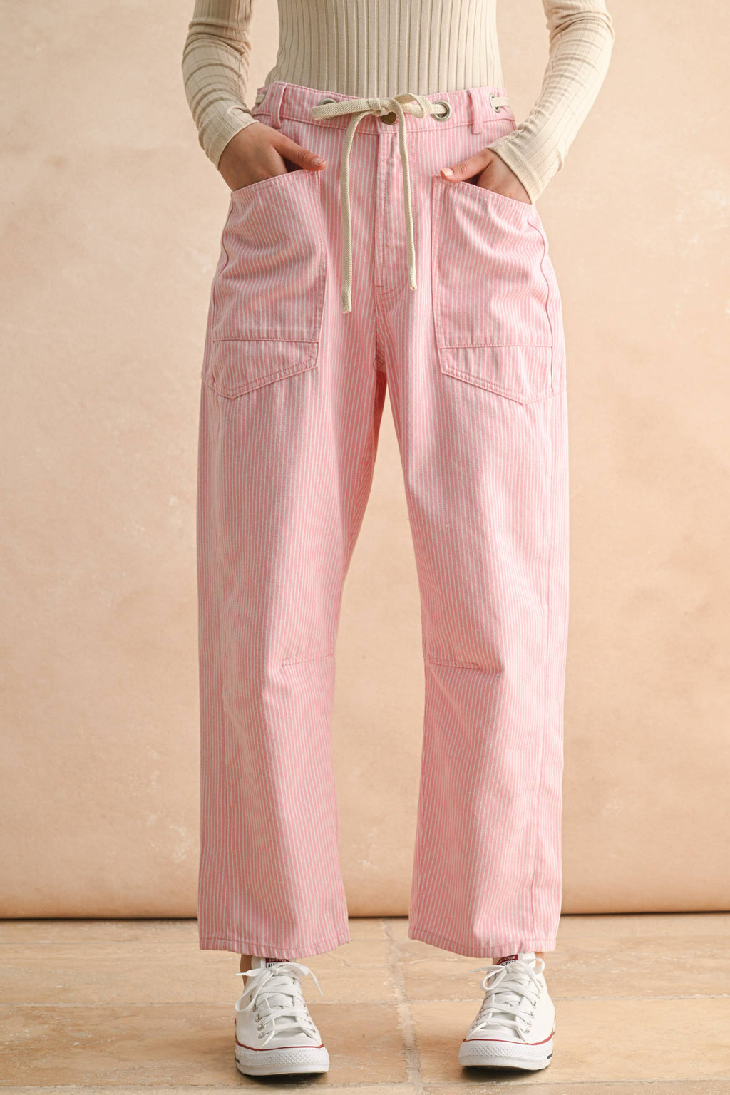 Pink Striped Barrel Pant