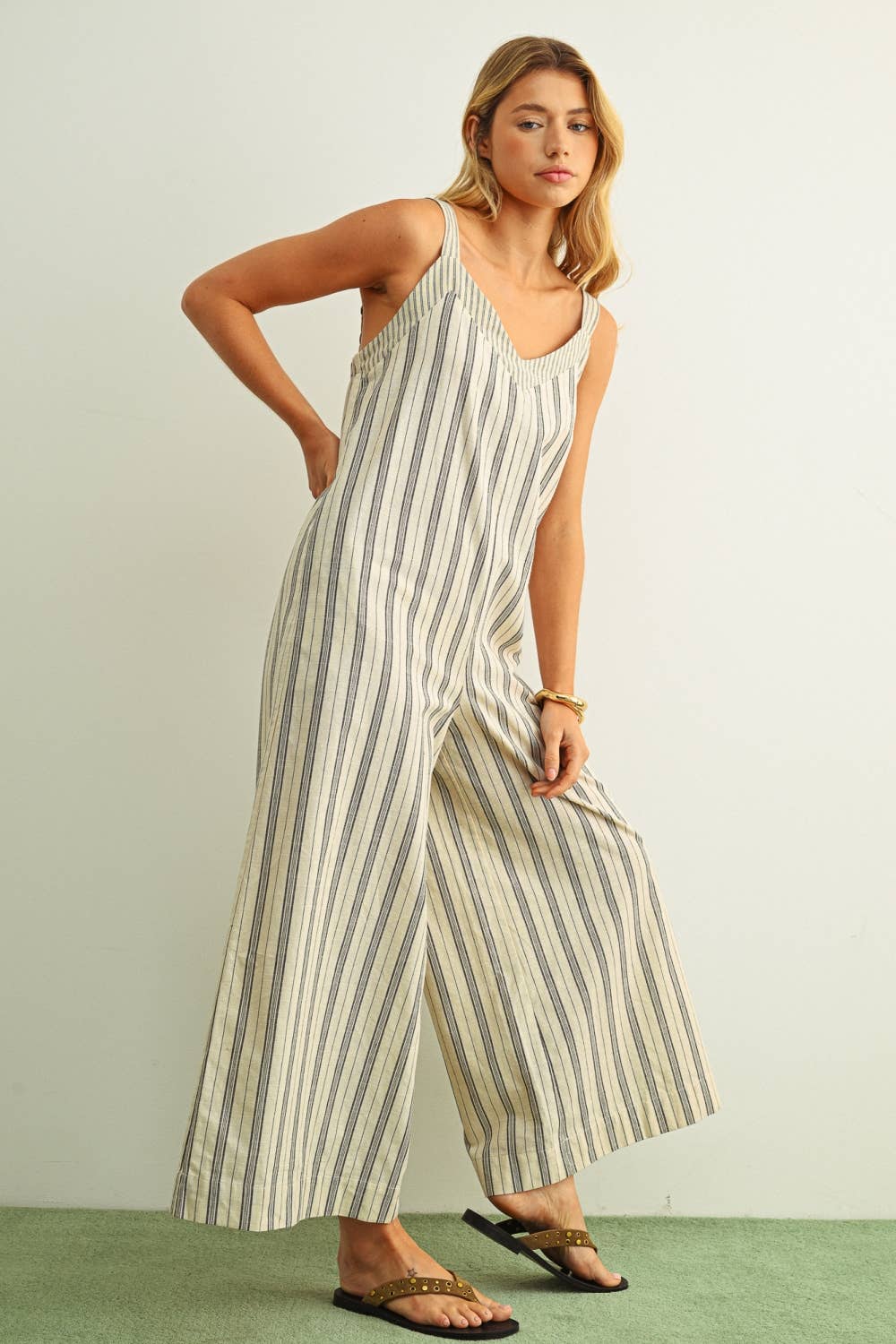 Oatmeal & Black Stripe Jumpsuit