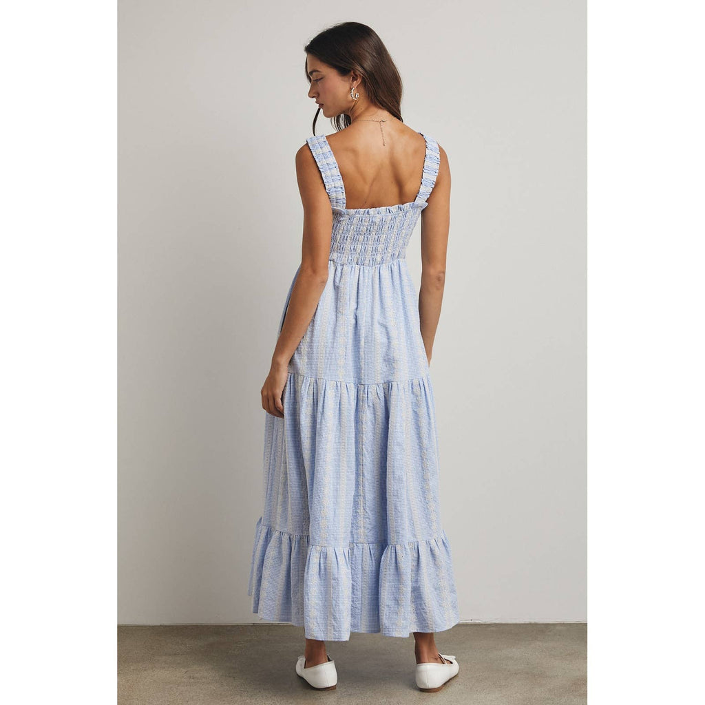 Blue & White Striped Smocked Maxi Dress