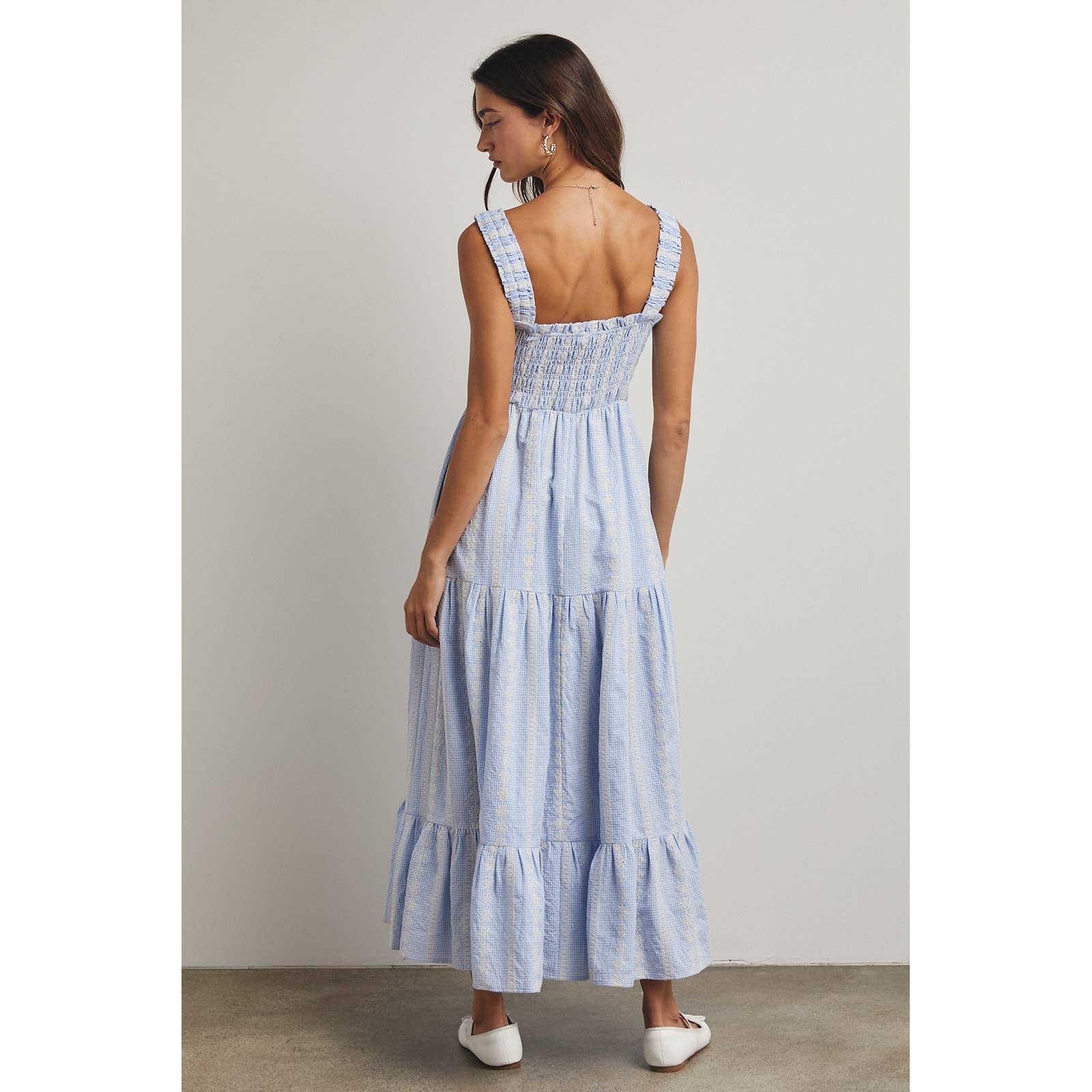 Blue & White Striped Smocked Maxi Dress