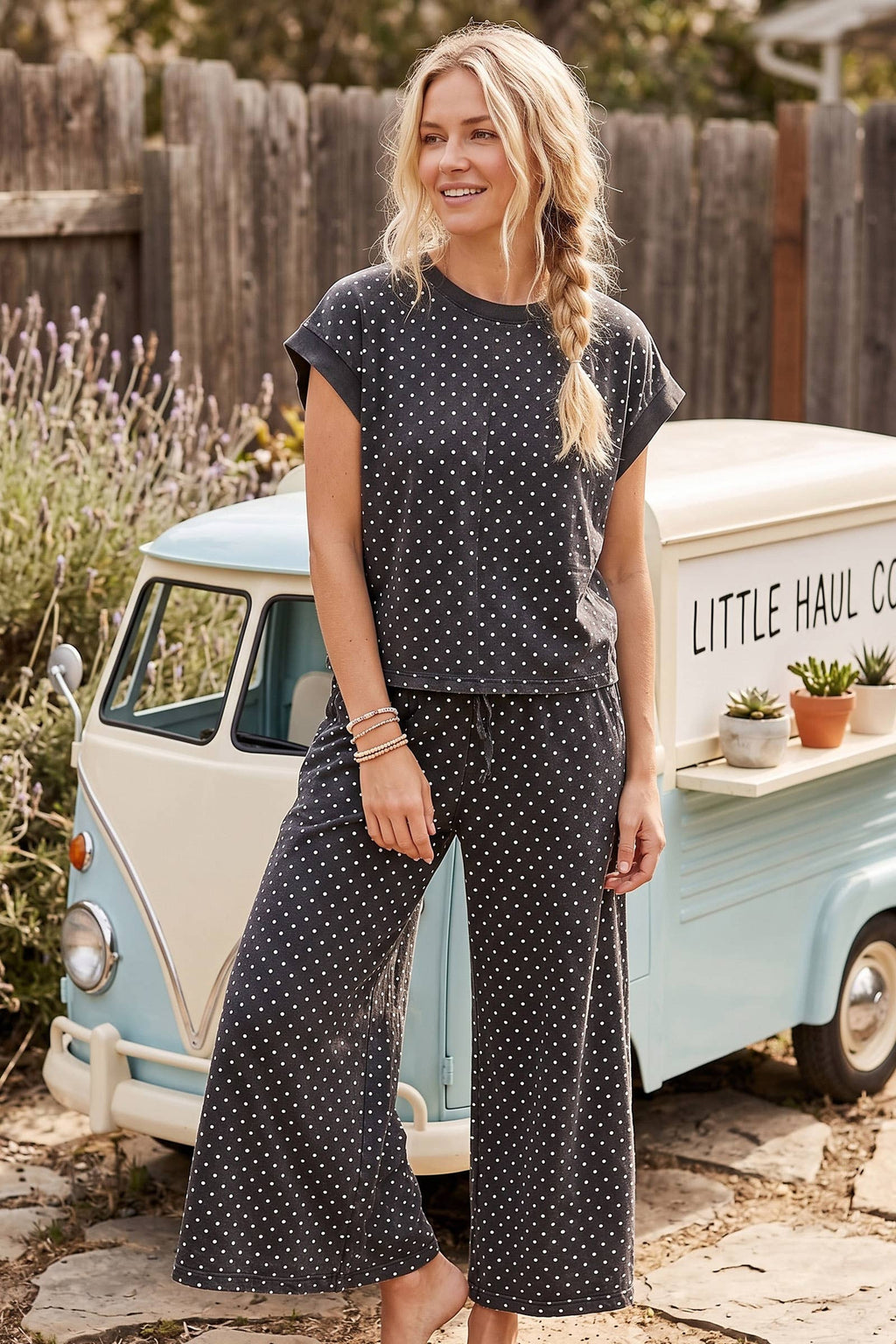 Blackish Charcoal Dot Lounge Top