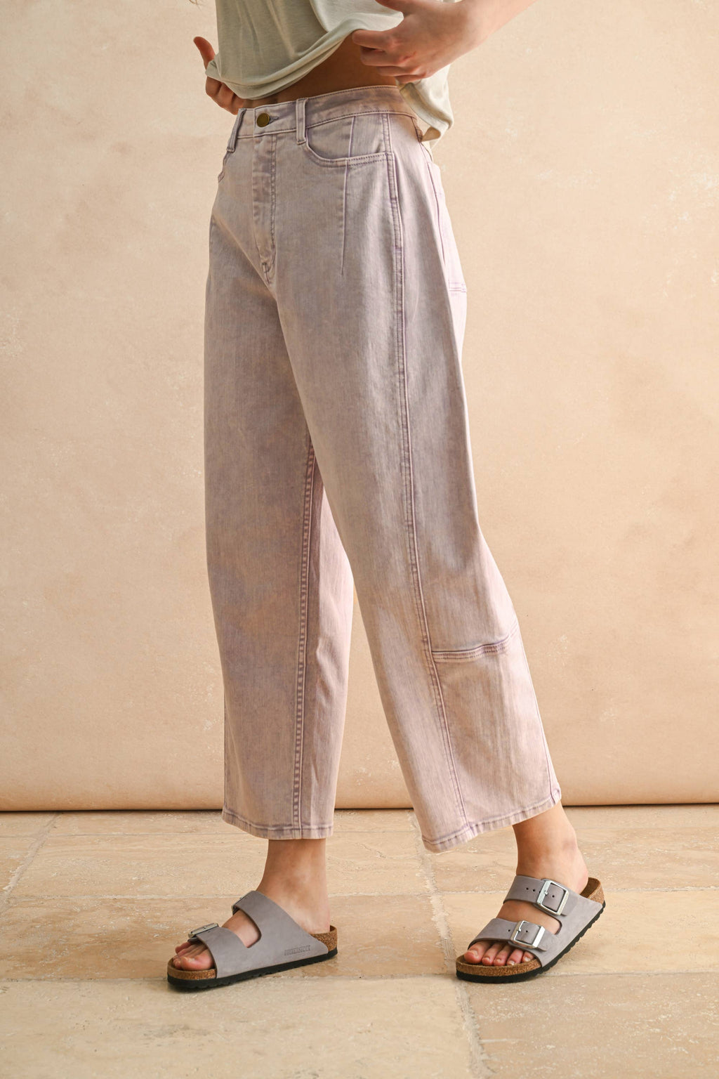 Lilac Pop Color Barrel Pants