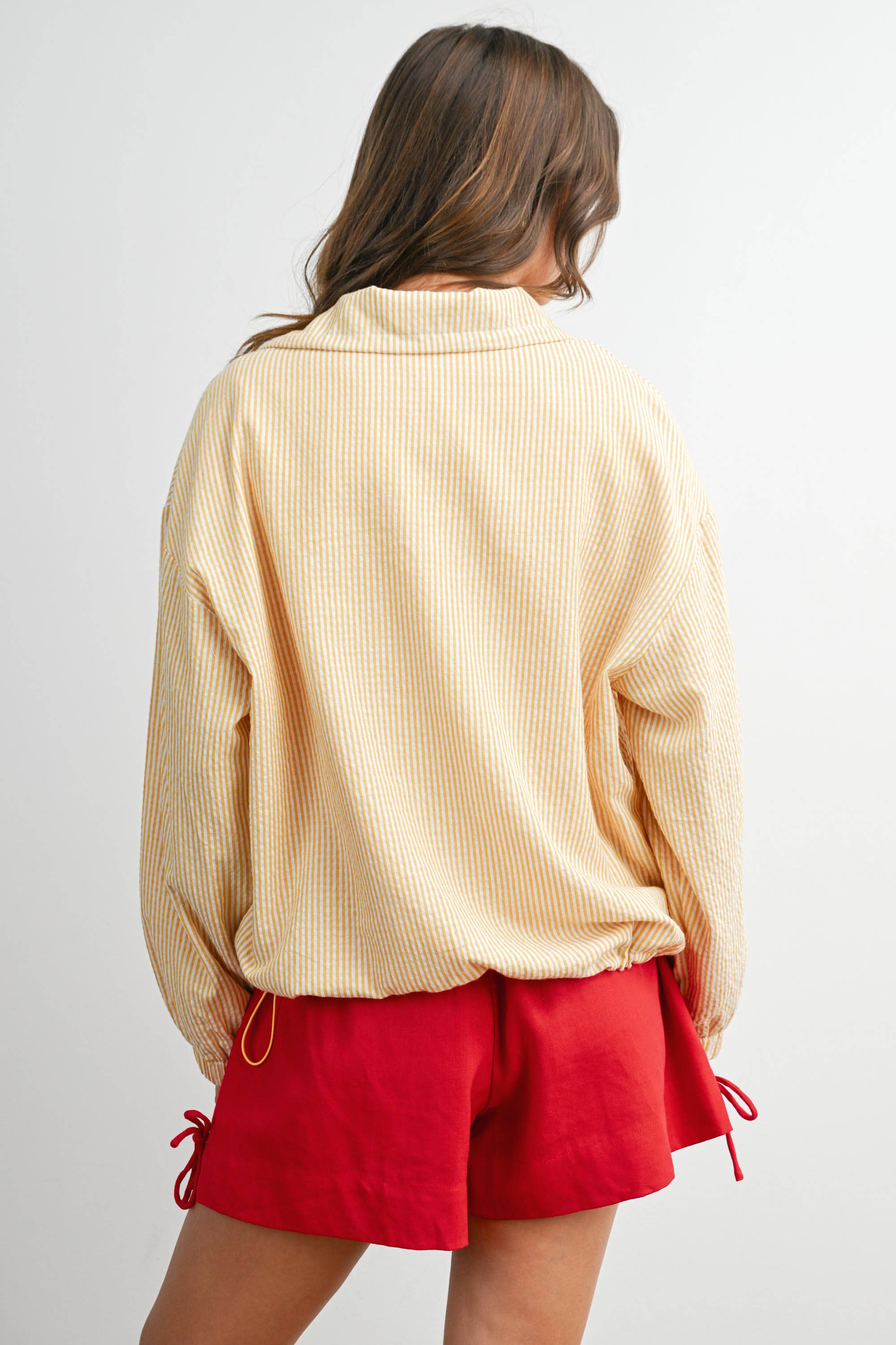 Yellow Striped Zip-Front Drawstring Jacket