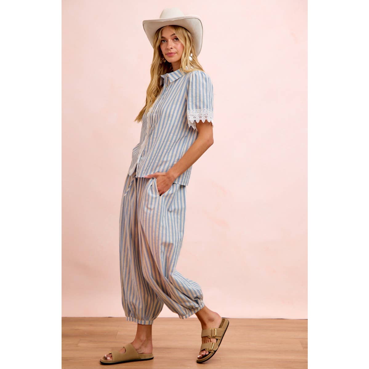 Light Blue Stripes Balloon Pants