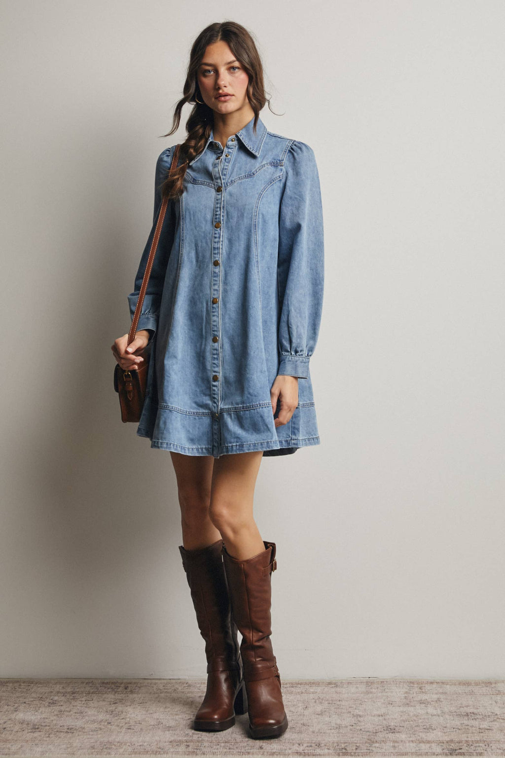 Sun Washed Blue Western Seam Denim Mini Dress