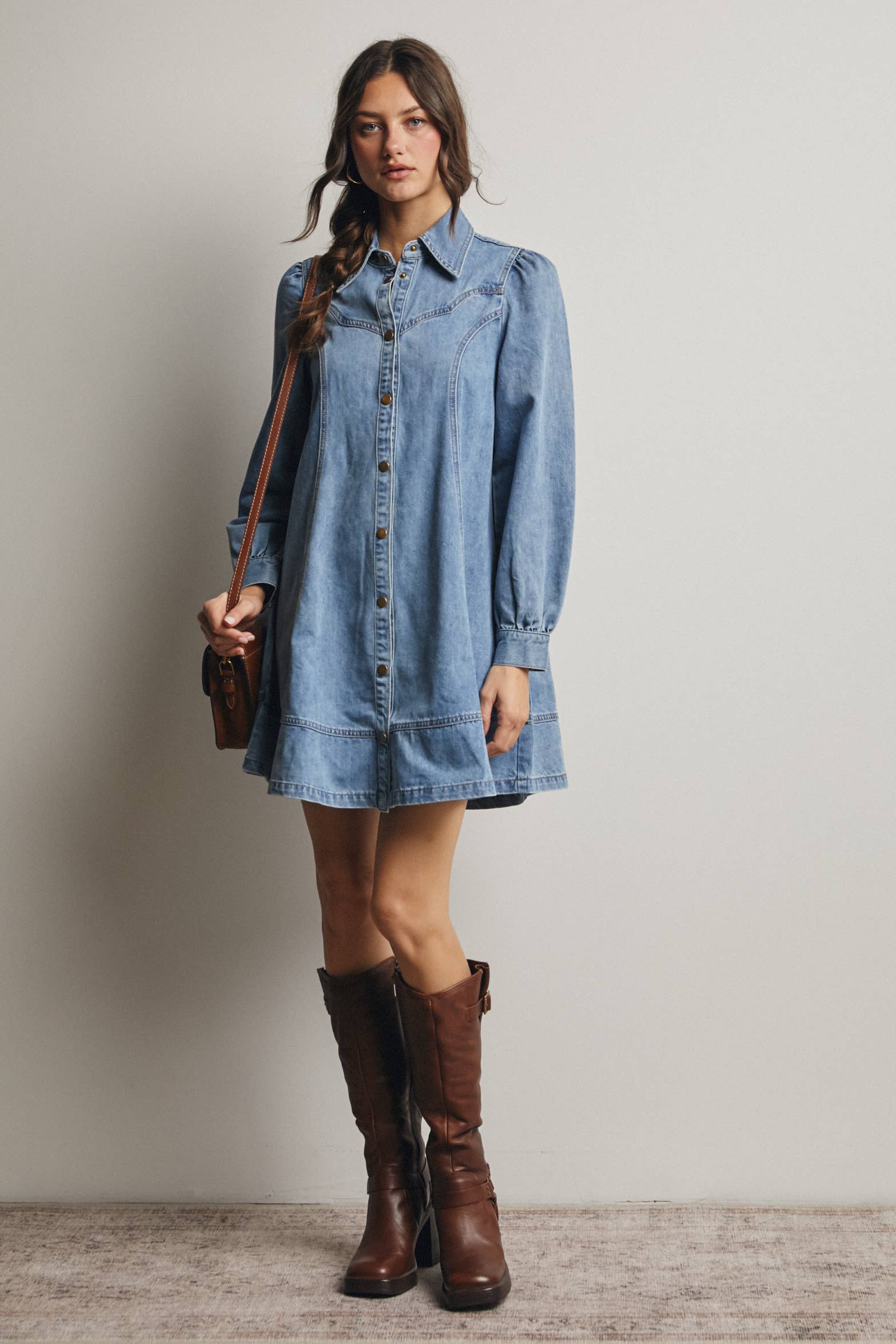 Sun Washed Blue Western Seam Denim Mini Dress