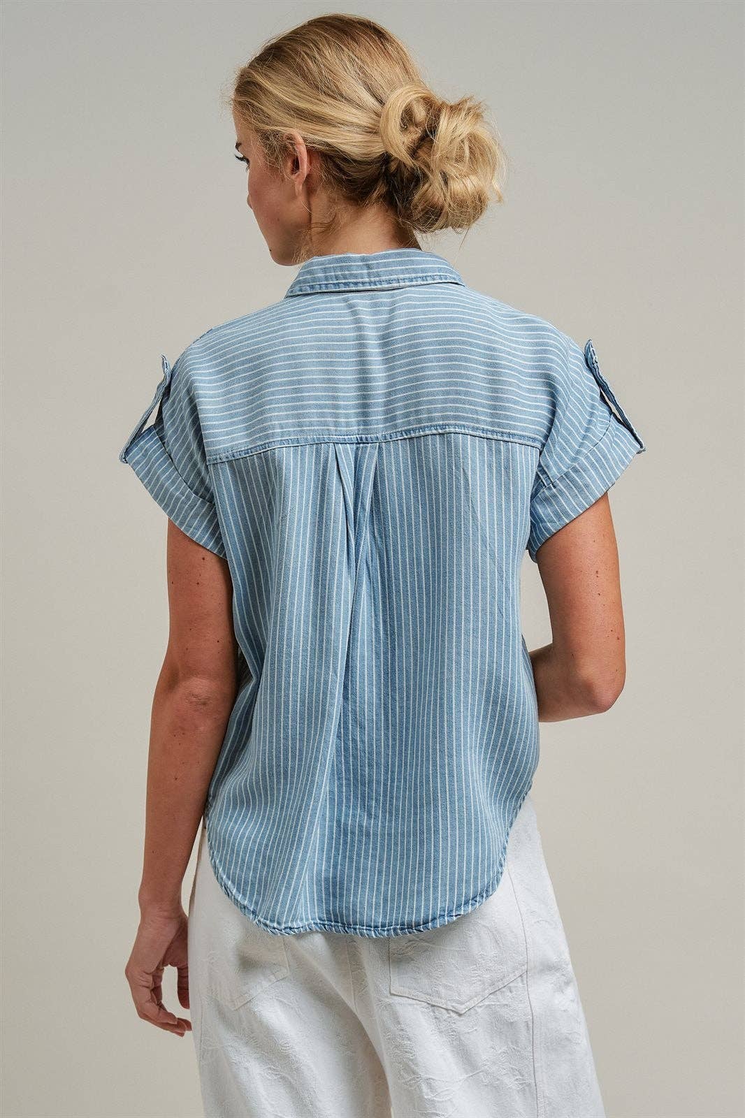 Striped Chambray Short Sleeve Shirt