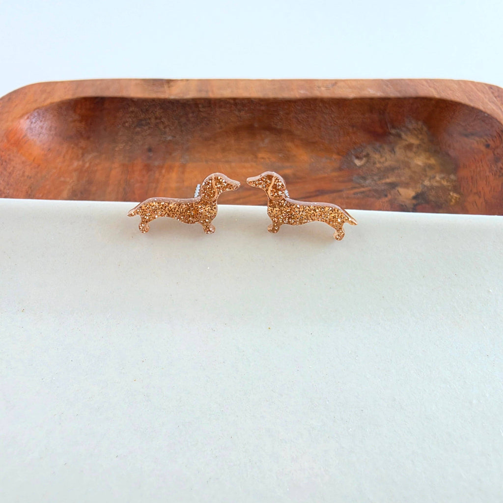 Brown Glitter Dainty Dachshund Studs