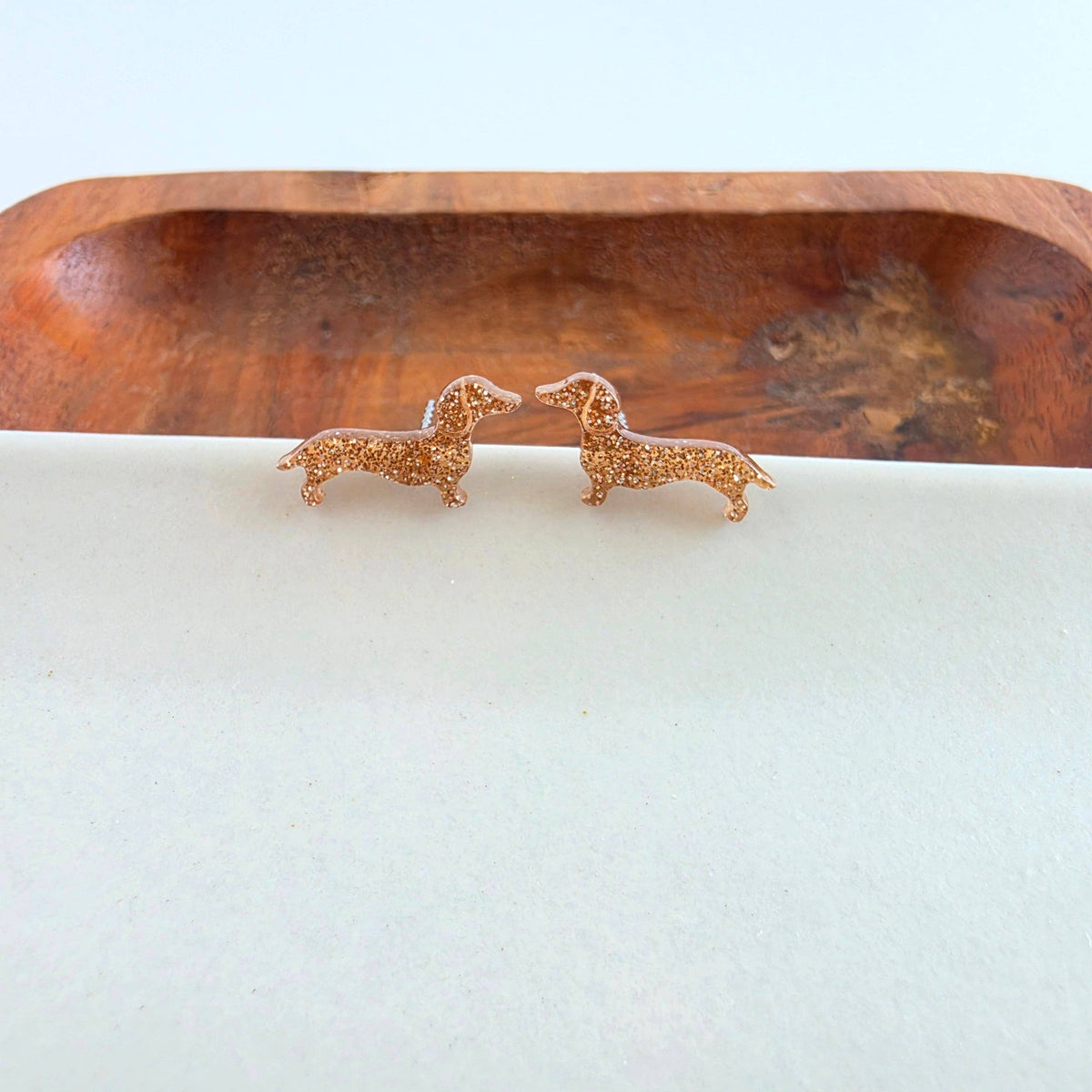 Brown Glitter Dainty Dachshund Studs