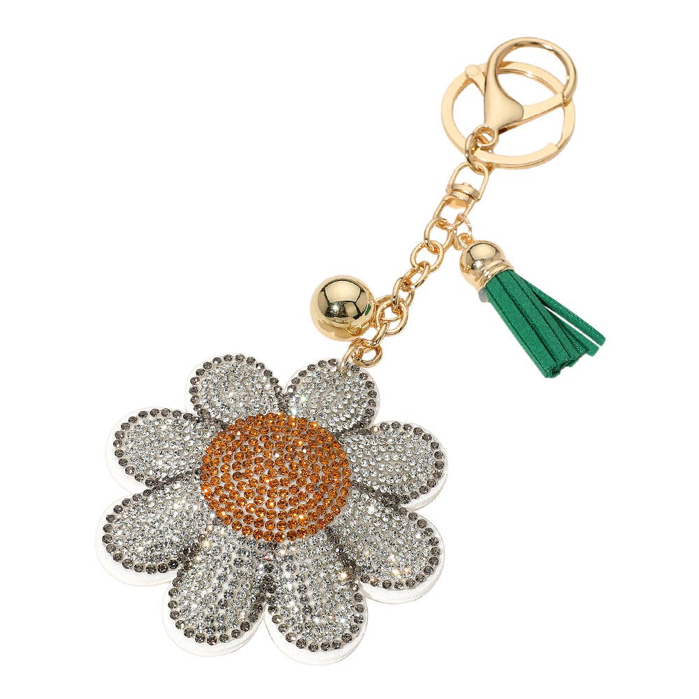 Bling Studded Daisy Flower Keychain Bag Charm
