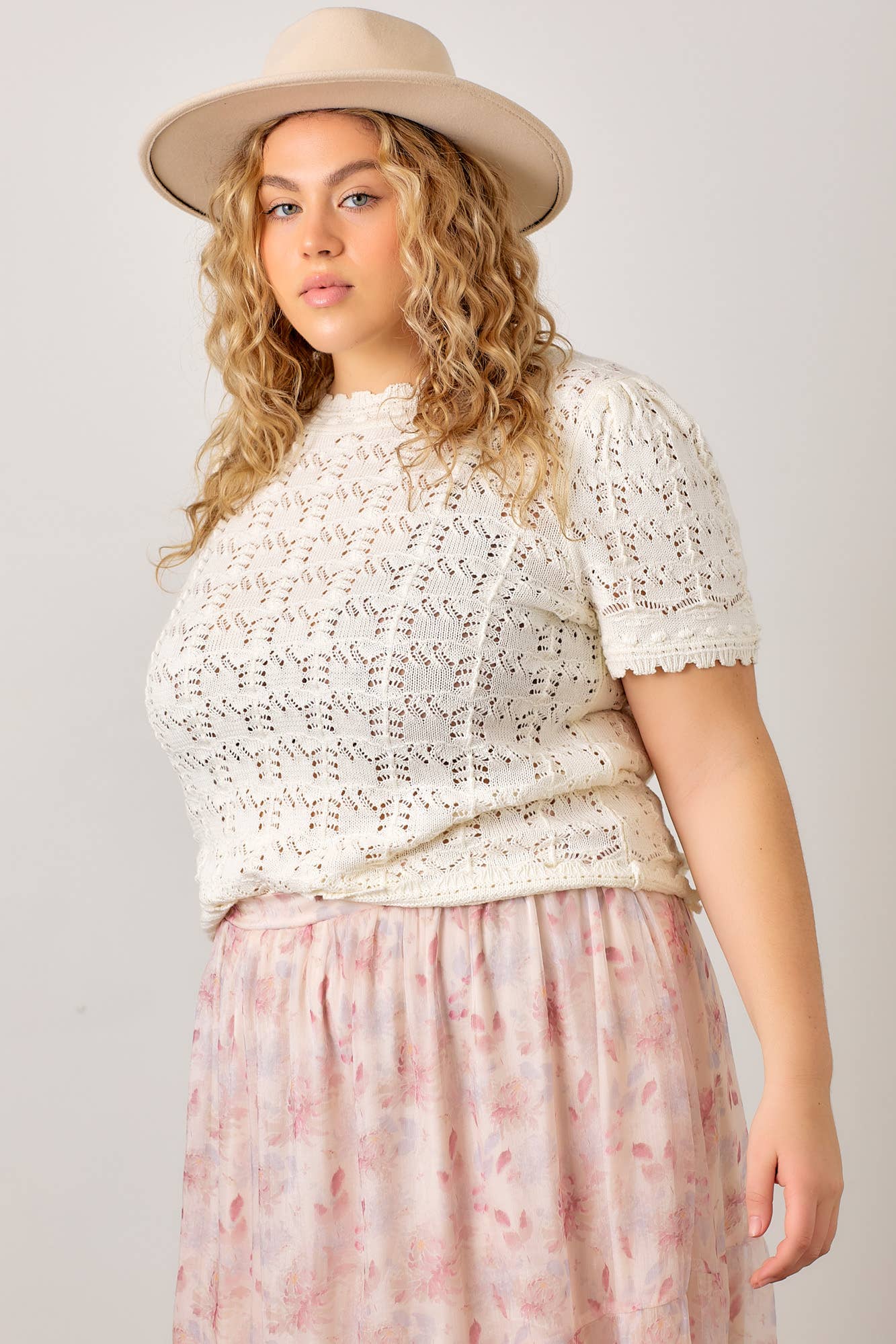 Plus Cream Crochet Knit Top