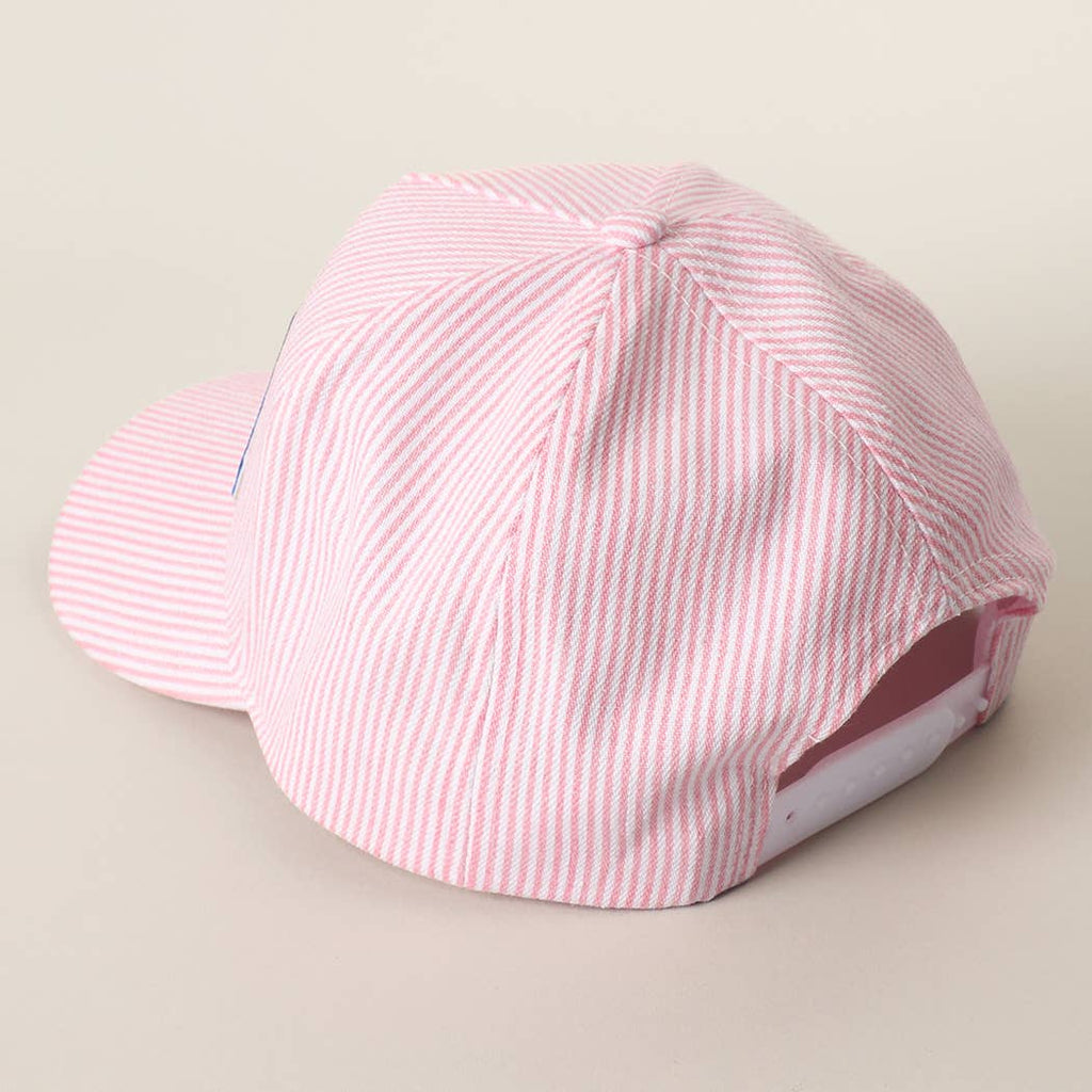 Pink USA Letter Patch Striped Trucker Hat