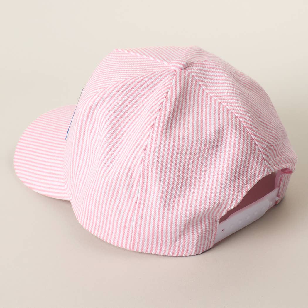 Pink USA Letter Patch Striped Trucker Hat