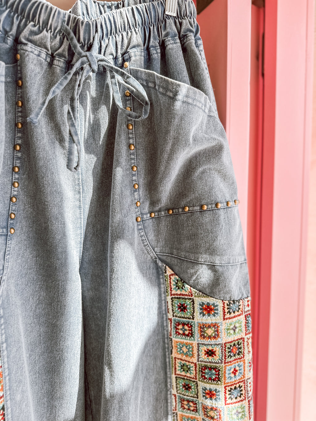 Plus Jacquard Print Mineral Wash Pants