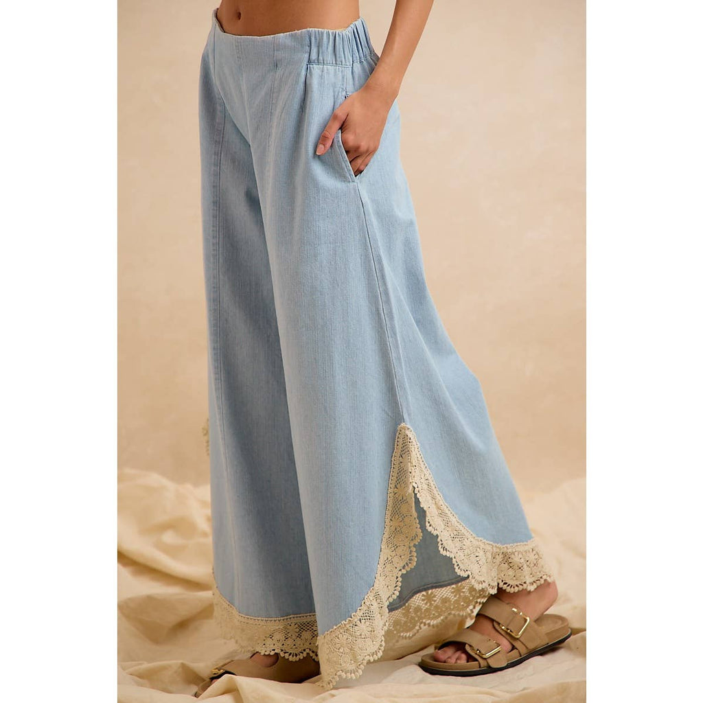 Denim Wide Leg Lace Tulip Hem Jeans