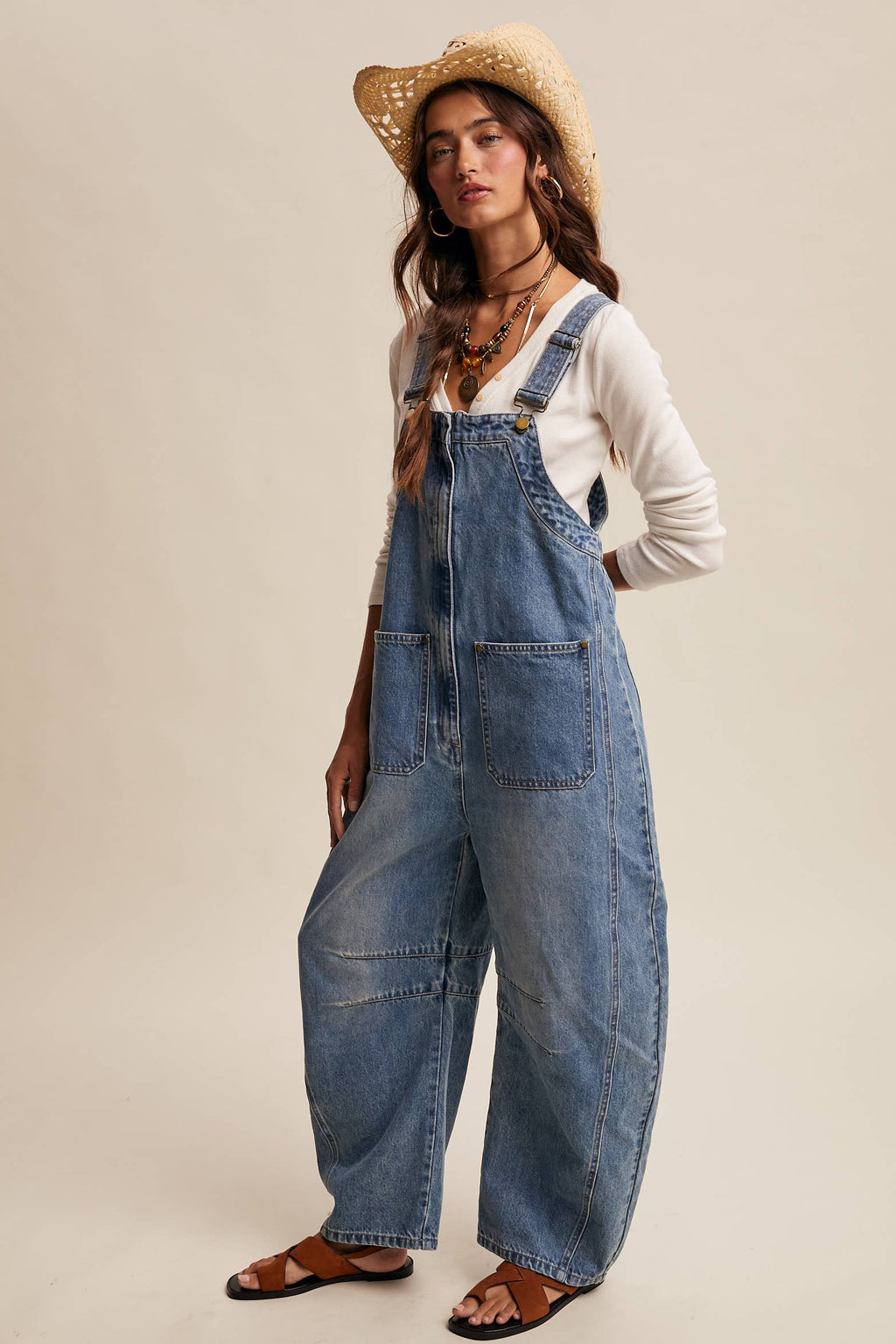 Western Wide Leg Denim Overalls