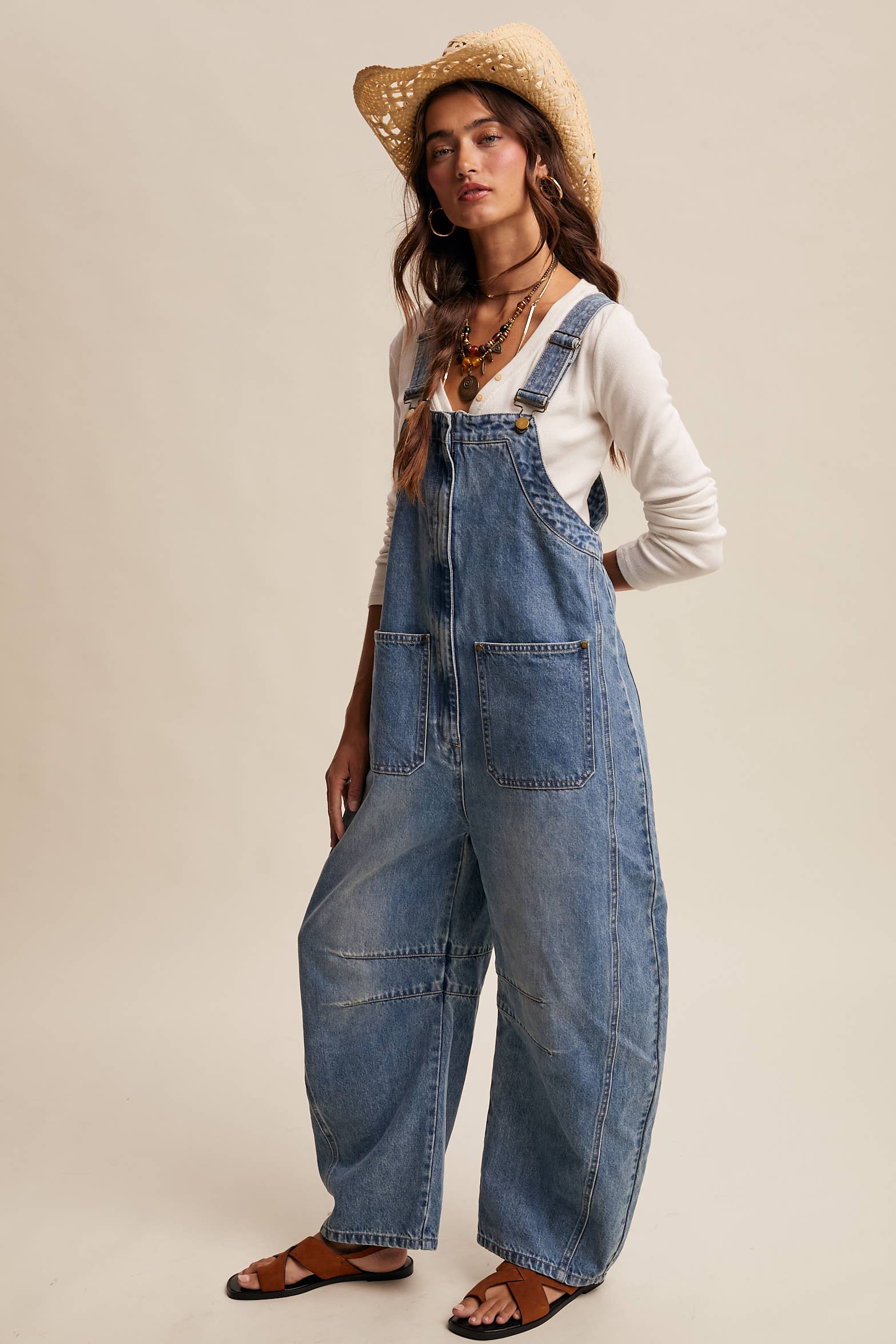 Western Wide Leg Denim Overalls
