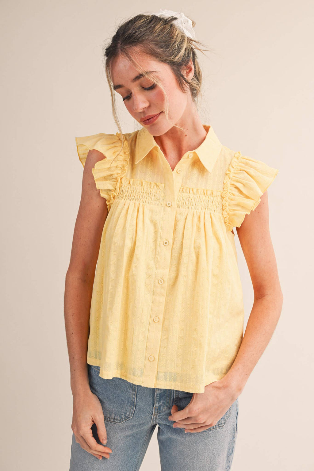 Yellow Cream Ruffle Top