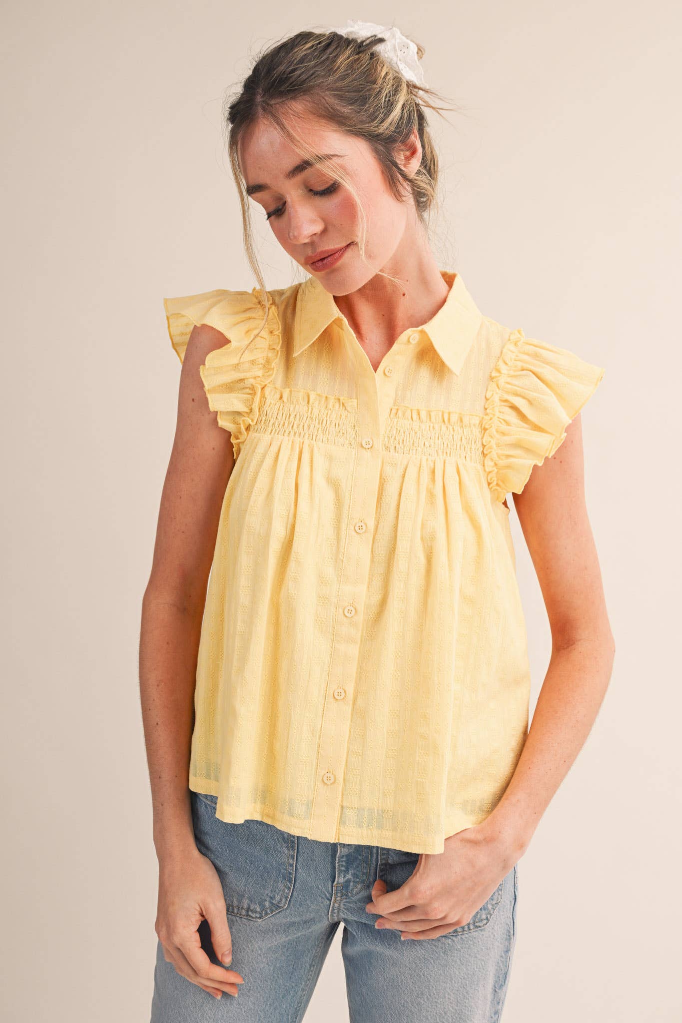 Yellow Cream Ruffle Top
