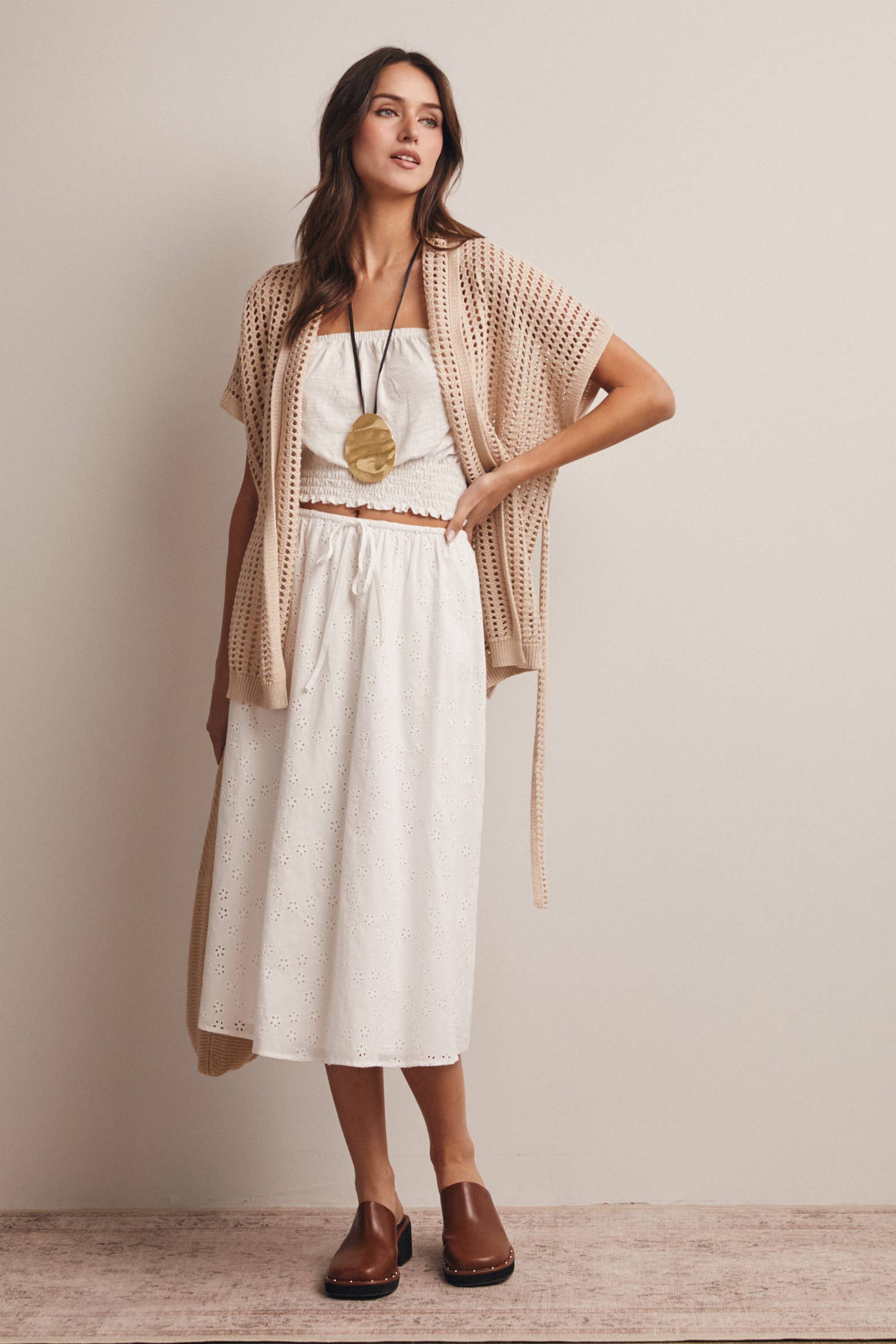 Natural Open Knit Belted Cardigan