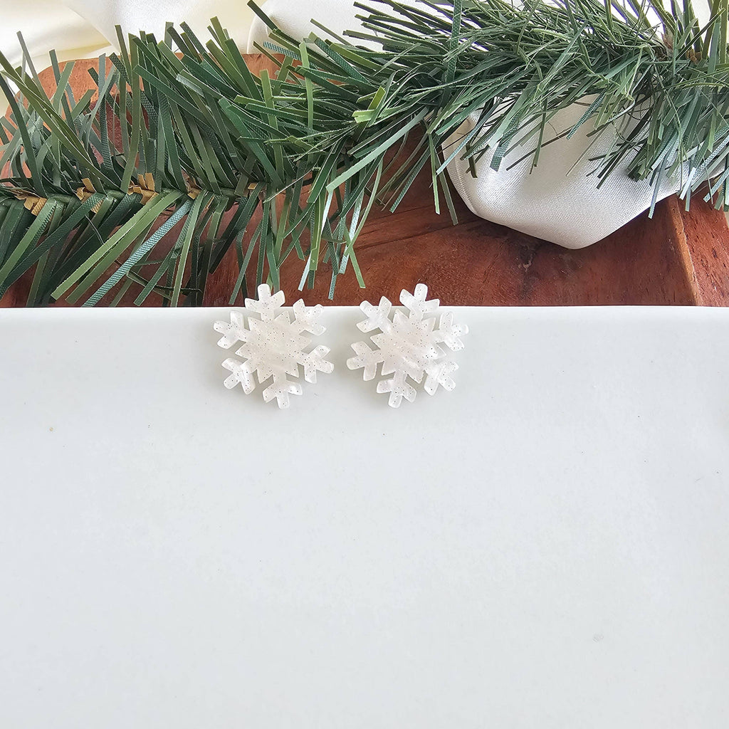 White Shimmer Snowflake Studs