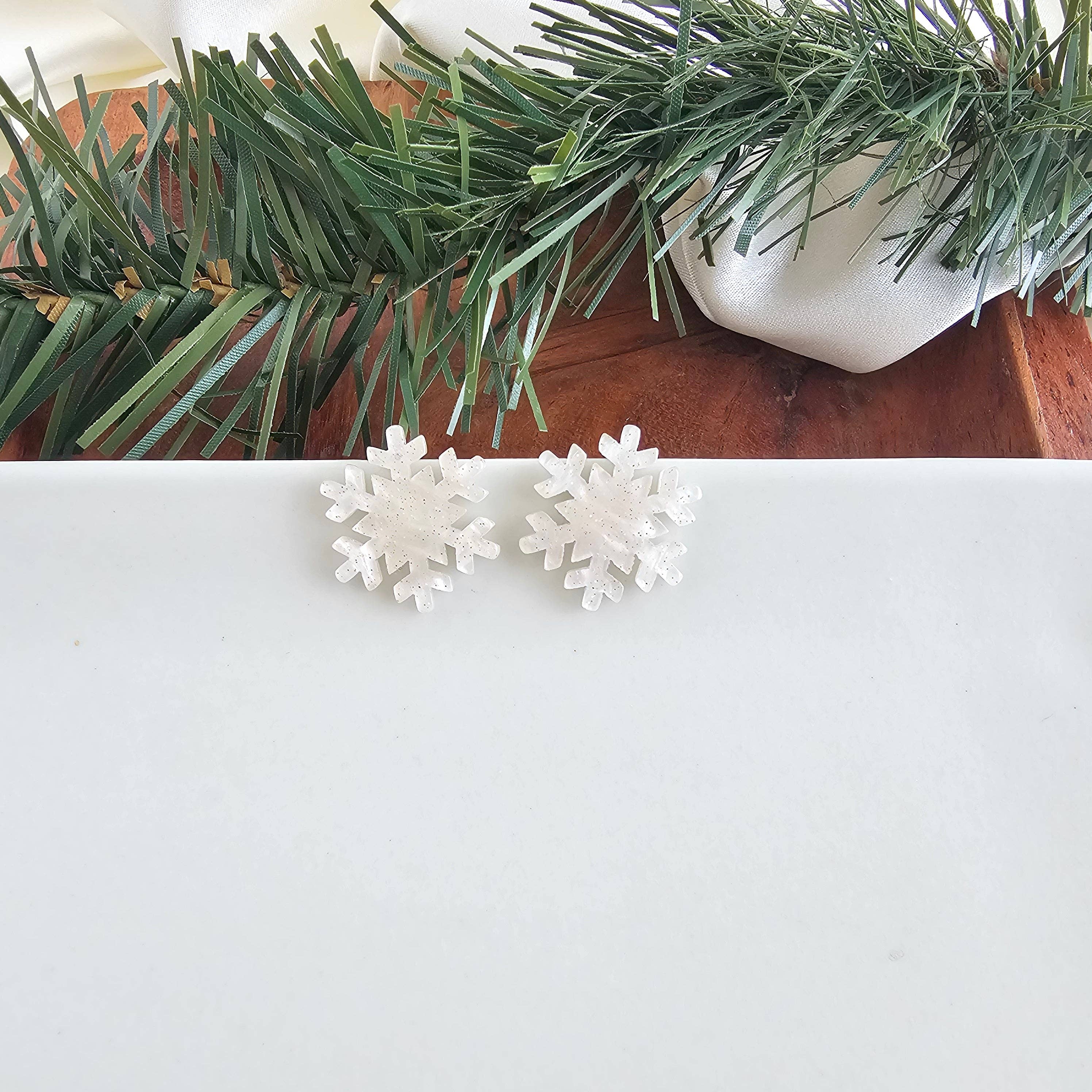 White Shimmer Snowflake Studs
