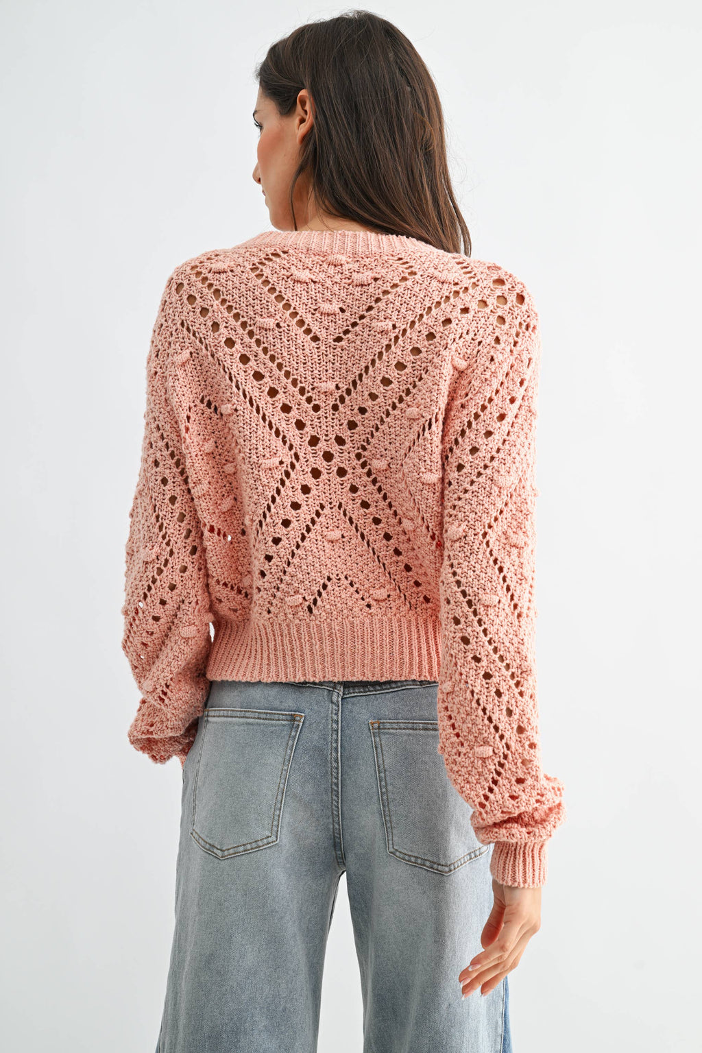 Light Pink Knit Cardigan With Gold Button Detail