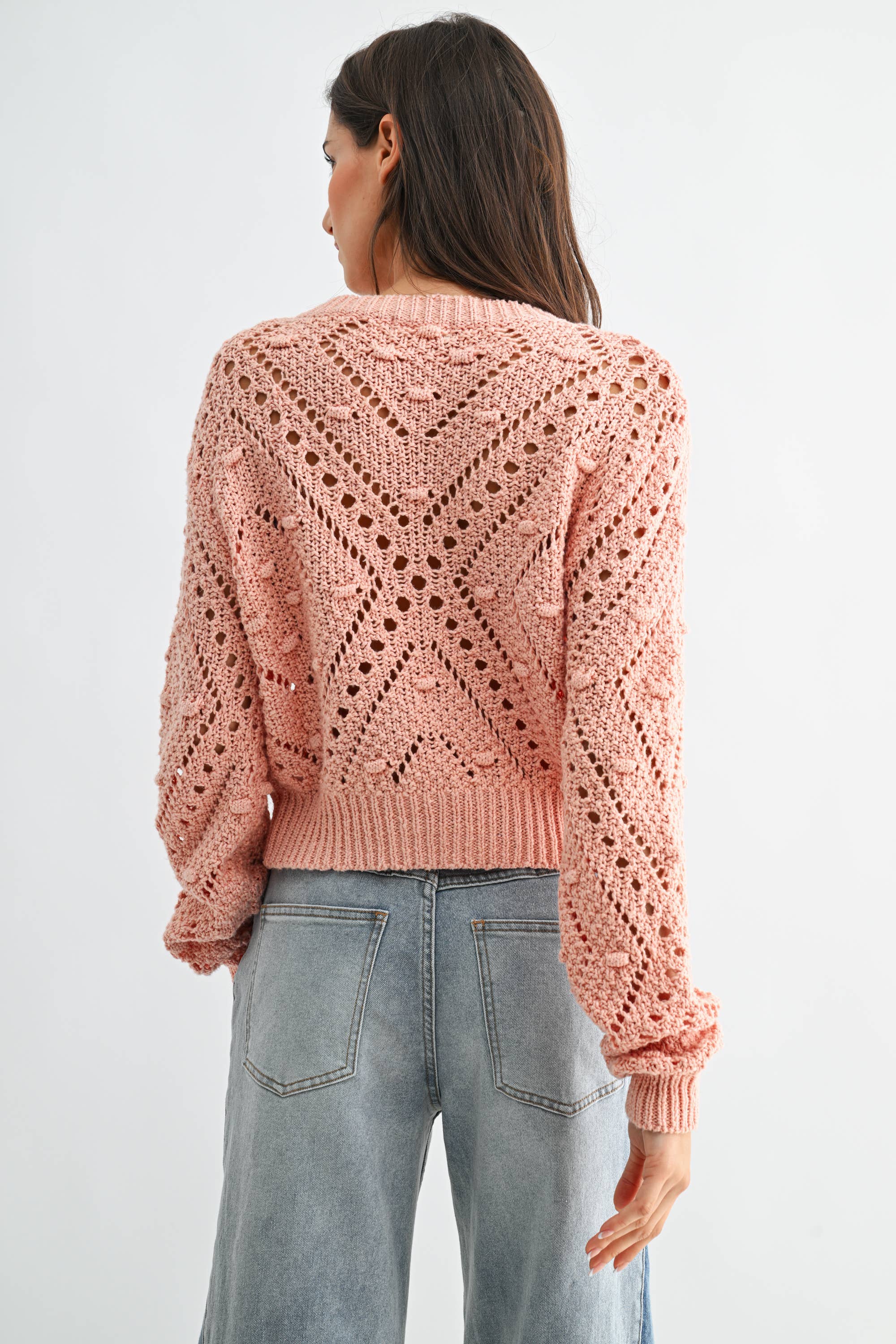 Light Pink Knit Cardigan With Gold Button Detail