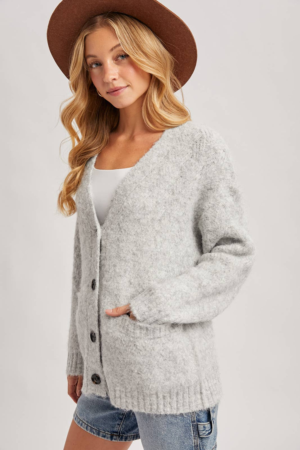 Latte Button Down Knit Sweater Cardigan
