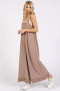 Coffee Mineral Wash Wide Leg Jumpsuit