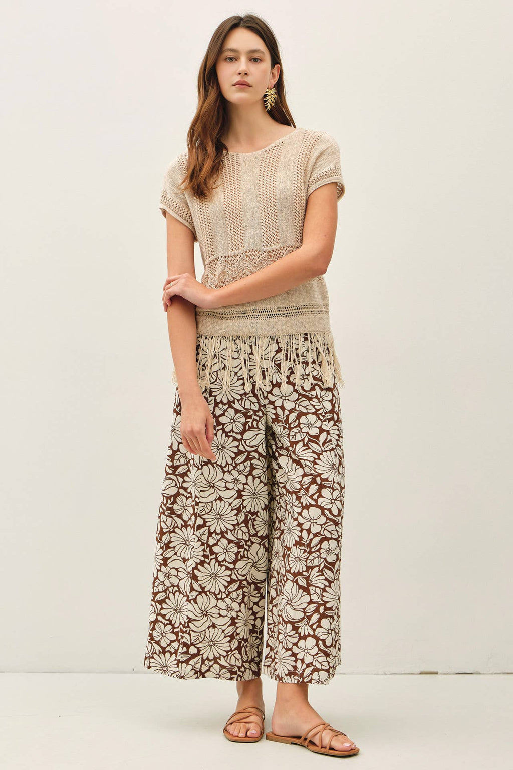 Brown Bloom Wide Leg Pant