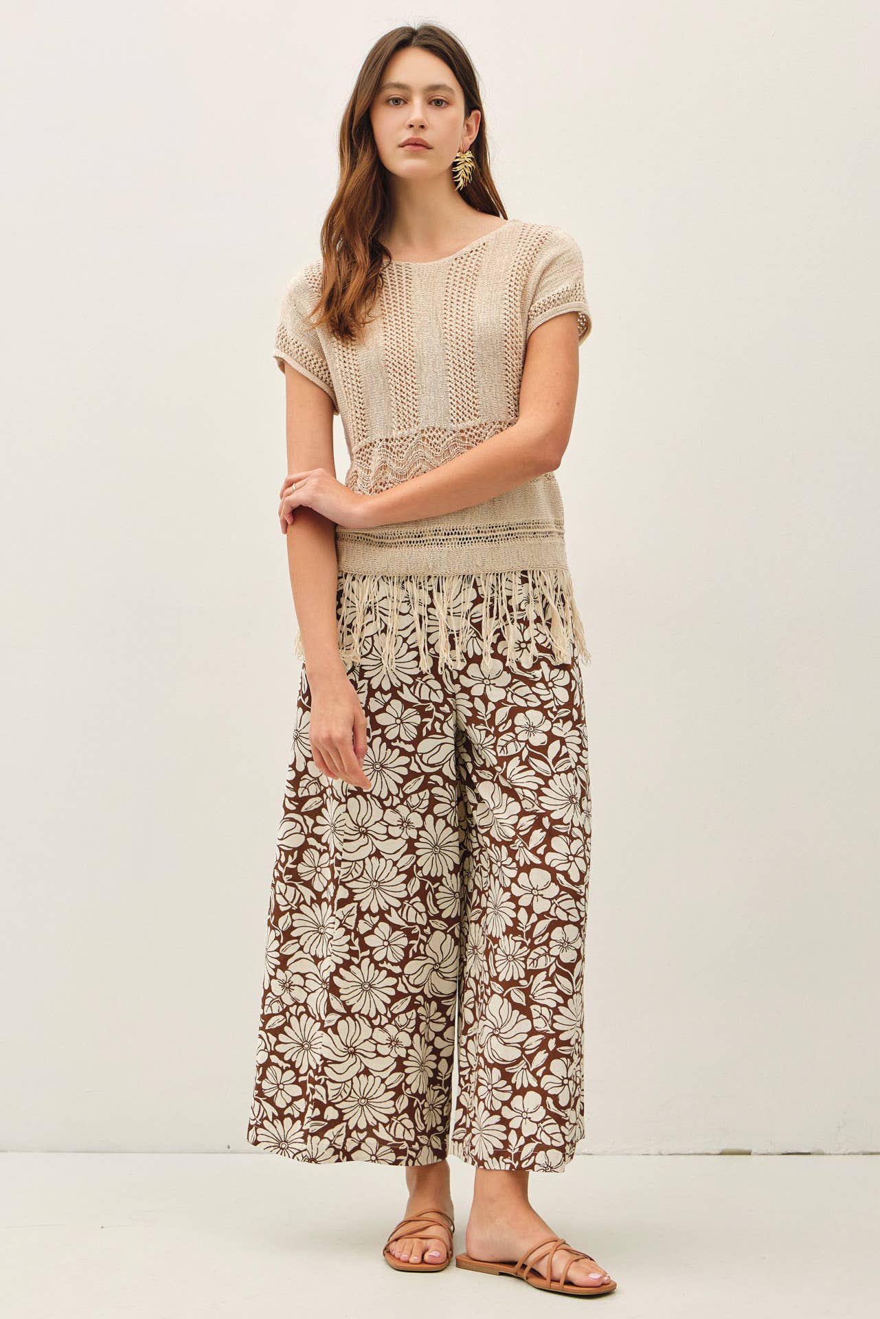 Brown Bloom Wide Leg Pant