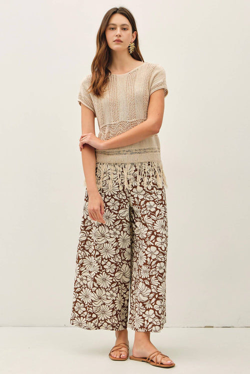 Brown Bloom Wide Leg Pant