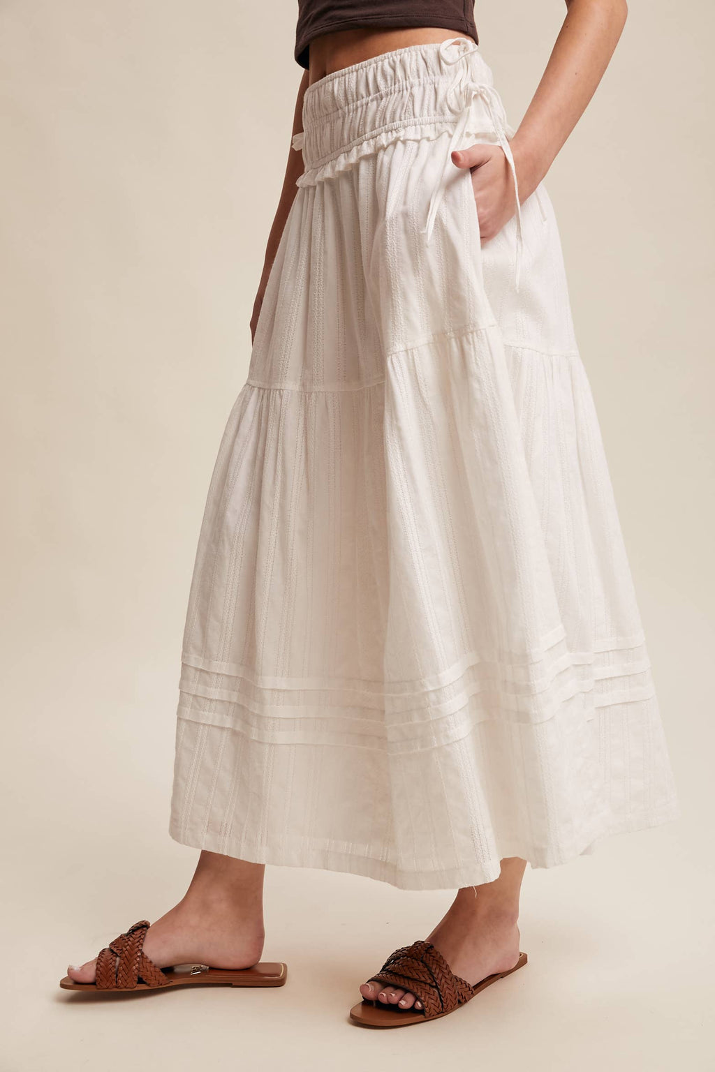 Off White Cotton Maxi Skirt
