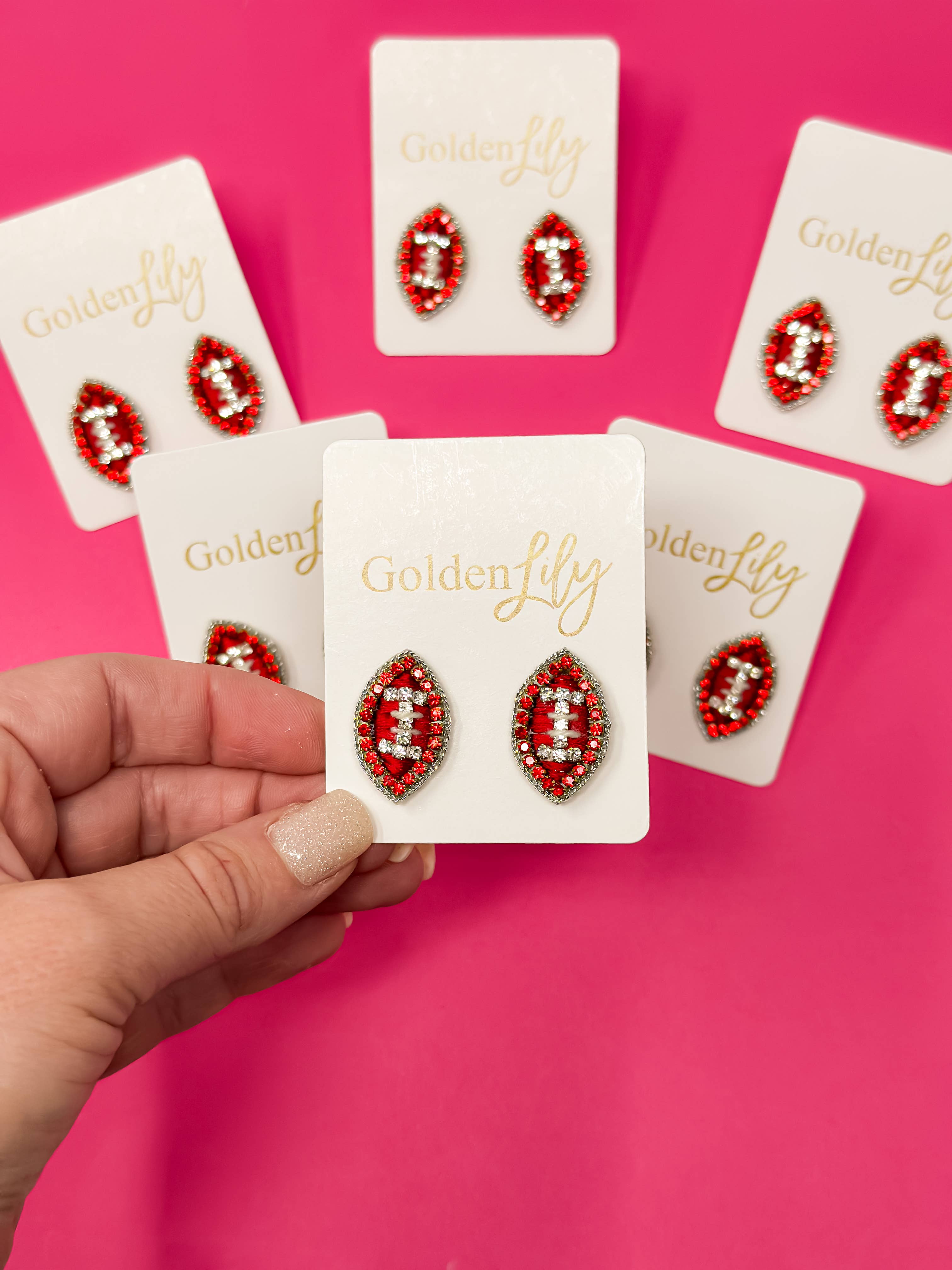 Red & White Football Stud