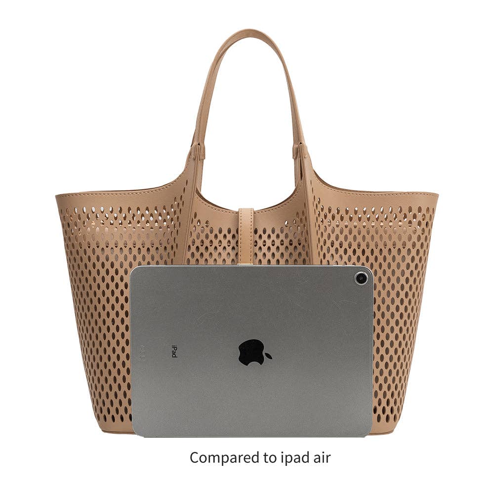 Malia Nude Laser Cut Vegan Leather Tote Bag